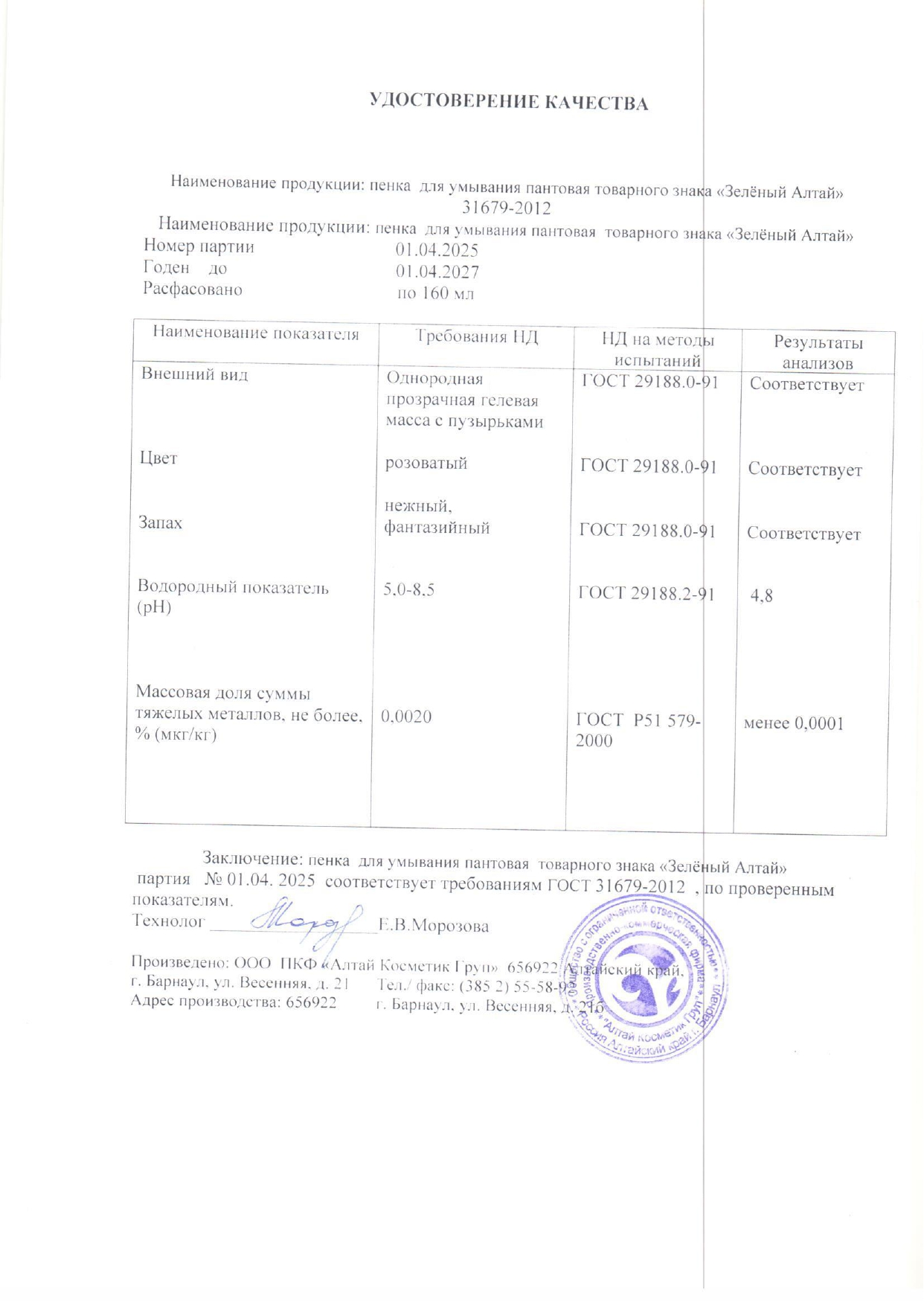 Паспорт №042025